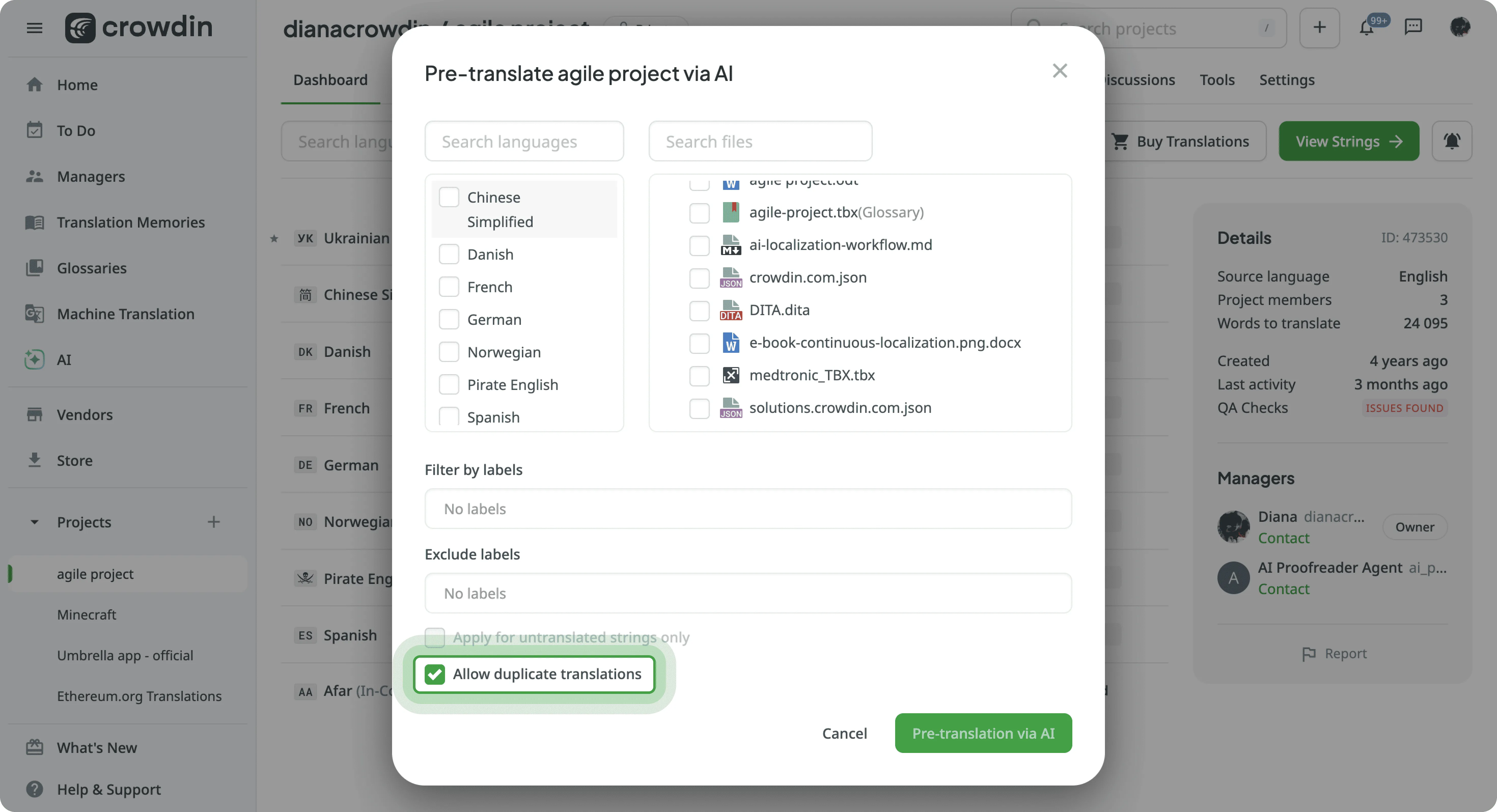 Pre-Translation with Duplicated Translations